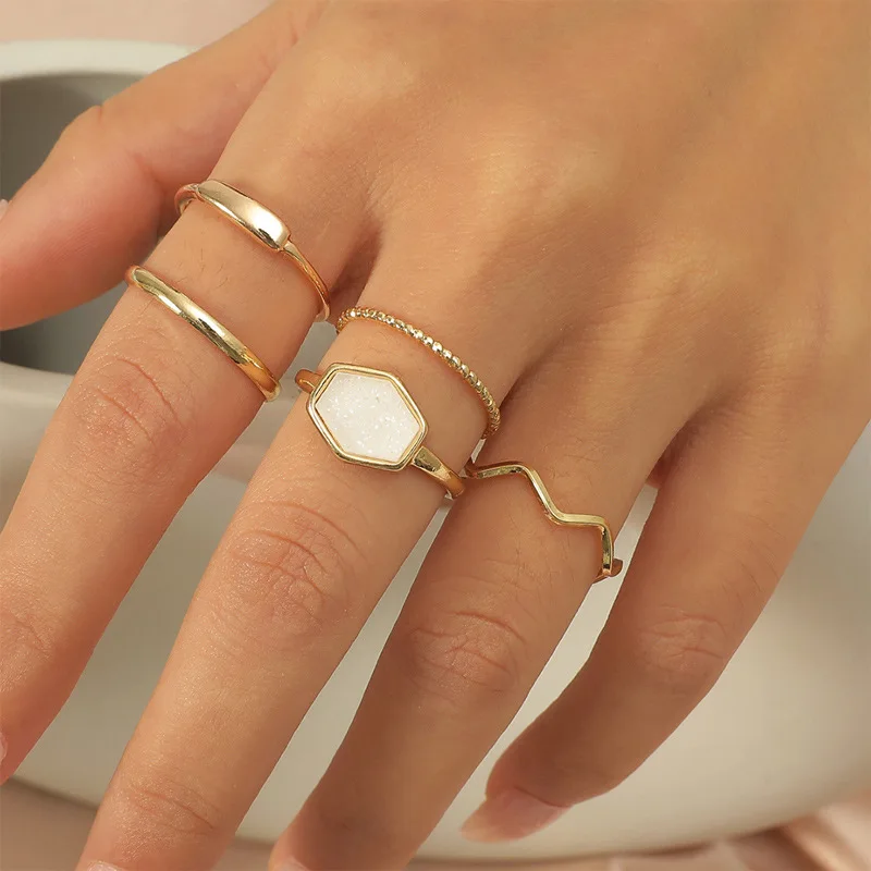 

High-end sense element ring joint ring cold niche design fashion simple personality ring 5-piece set