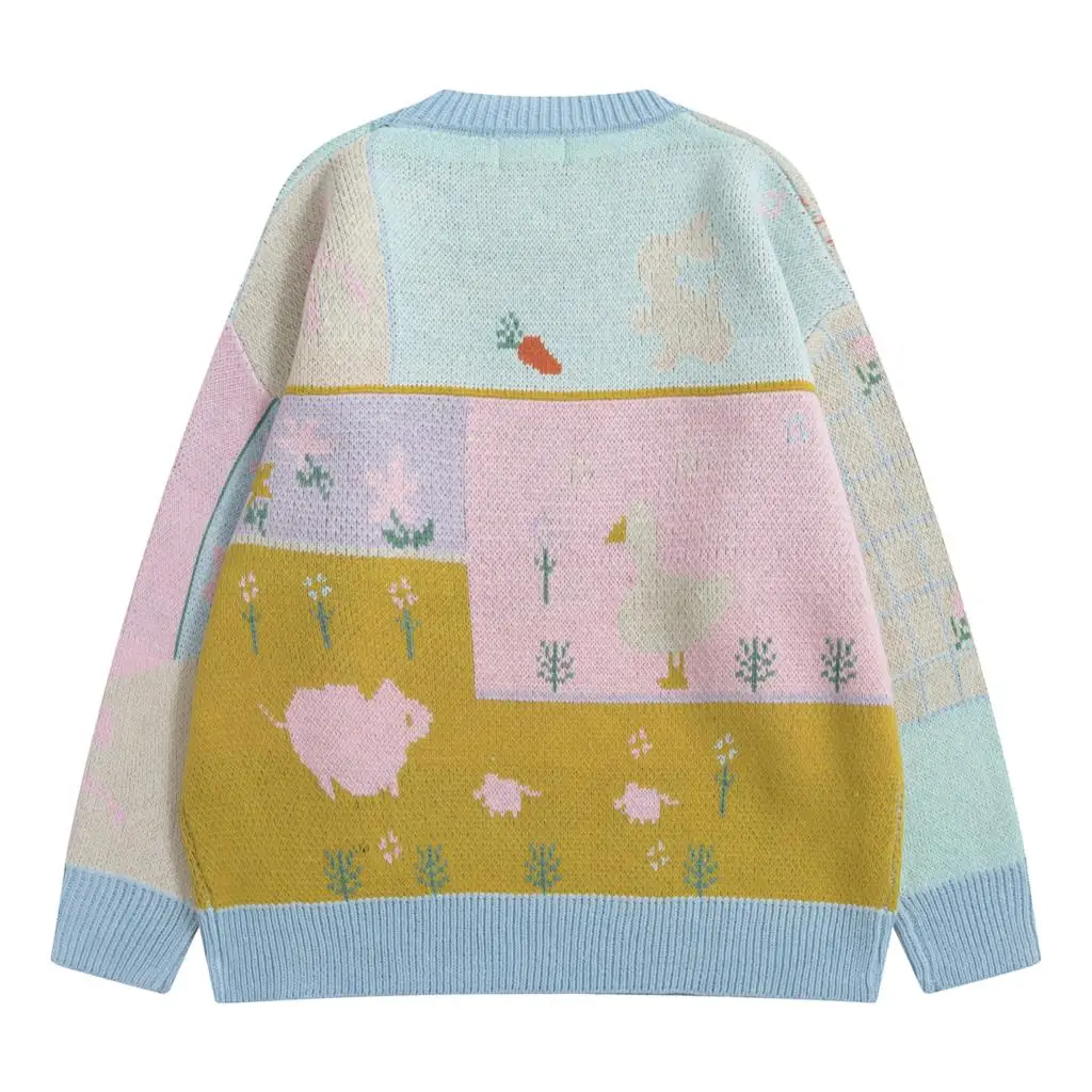 Женский винтажный пуловер шерстяной свитер с круглым вырезом и цветными