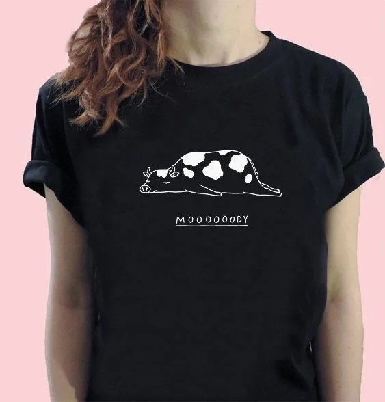 

Смешная футболка Starqueen-JBH Moooooody с принтом коровы, женская летняя Милая Повседневная футболка с короткими рукавами и рисунком животных