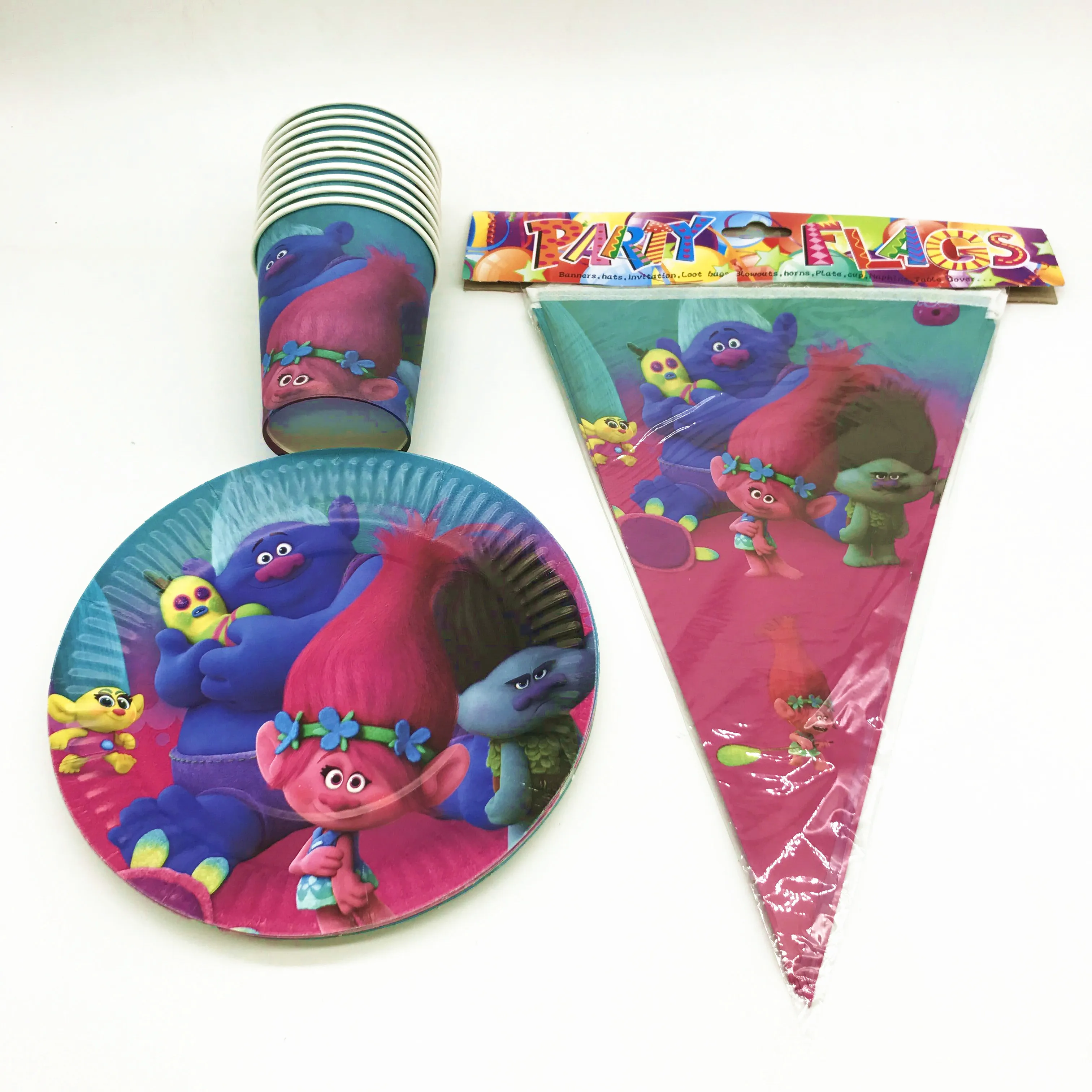 30 шт./партия одноразовые бумажные стаканчики с изображением троллей тарелки