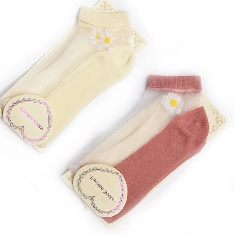 

2Pairs Women Marguerite Transparent Thin Breathable Elastic Short Ankle Socks