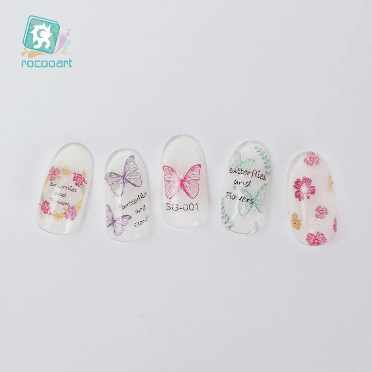 Rocooart Flash Powder Nail Stickers Glitter Flowers Diamond Art Decoration DIY Adhesive Wraps Manicure Foil Decal | Красота и