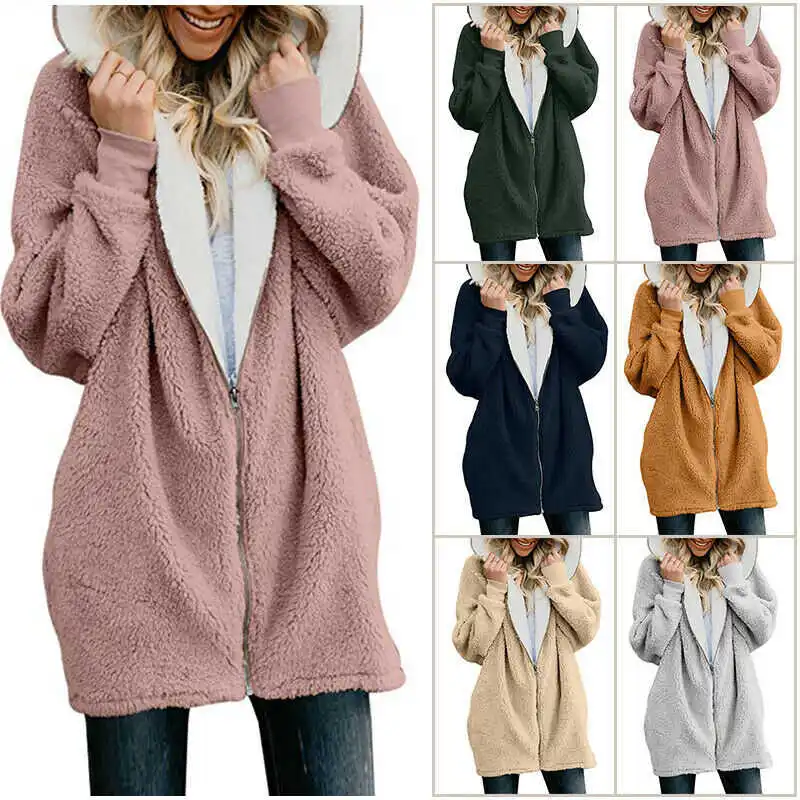 Fur Warm Fuzzy Jacket Outerwear Size Winter Hoodie Women Fleece Coat Plus Fluffy Hoodie Size S-5XL