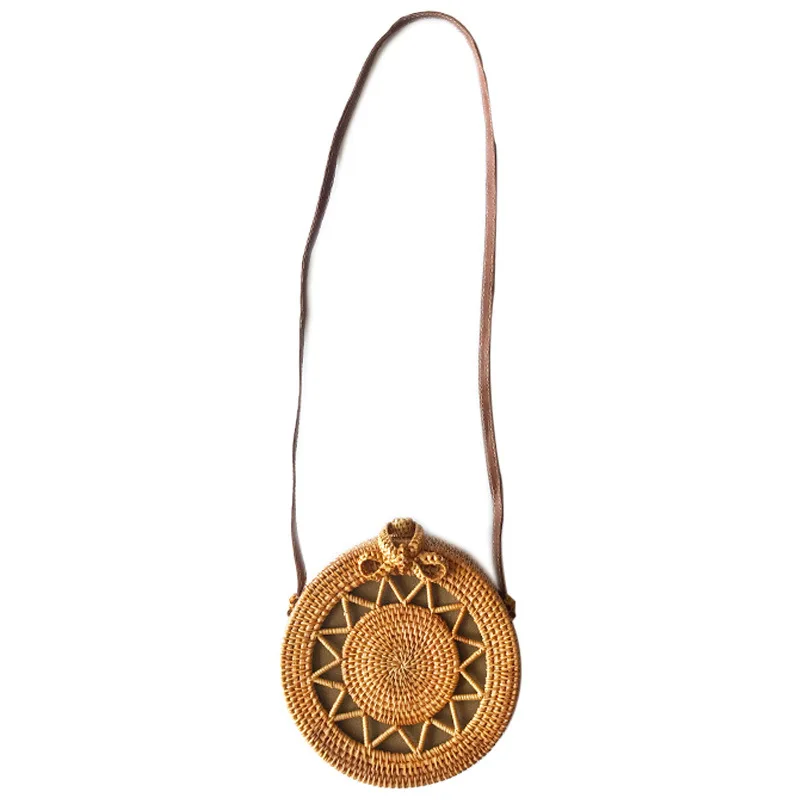 

Fashion Round Beach HandBags Women Summer Hollow Messenger Crossbody Bags Travel Popular Hand-Woven Rattan Straw Shoulder Bag