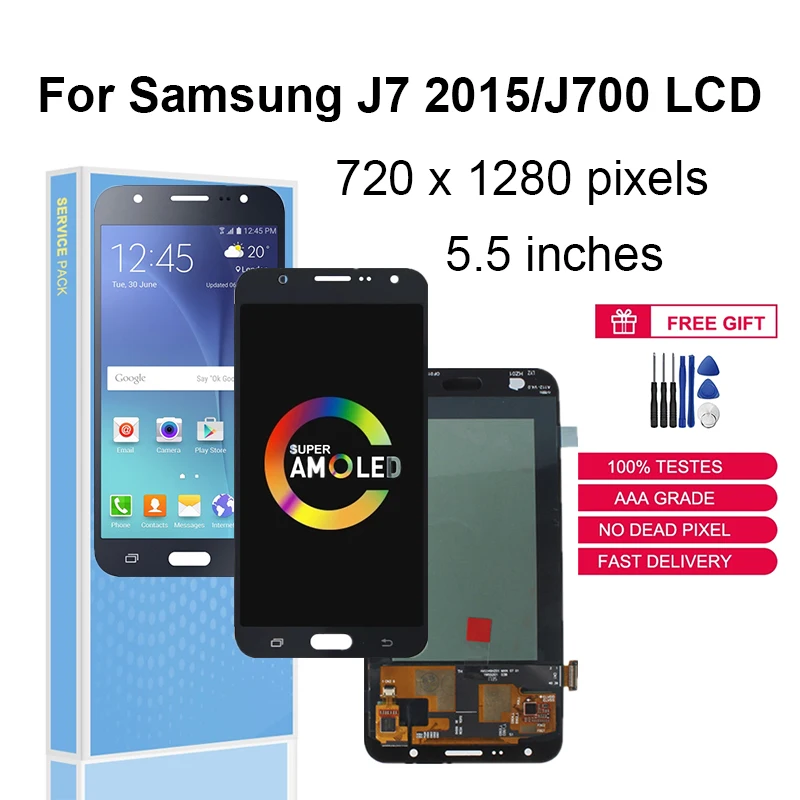 

Super AMOLED For Samsung Galaxy J7 2015 J700 J700F J700M J700H LCD Display Touch Screen Digitizer Assembly Replacement Parts
