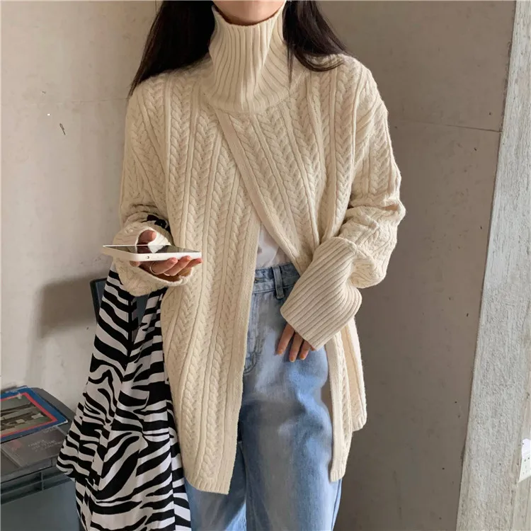 

Fashion Brand plus size Sweaters Ladies fall winter Knitted Long Sleeve turtleneck pullovers Women's Clothing Loose Split tops