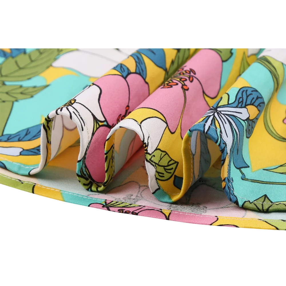 

Korean Floral Print Cotton Casual Pleated Skirts School Harajuku Cosplay Women Vintage Midi Plus Size High Waist Summer Skirt