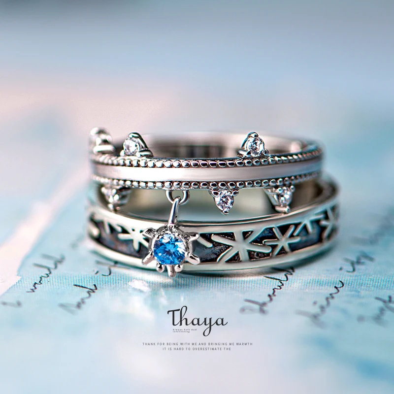 Thaya, 925 пробы, серебряные ювелирные изделия, 3D текстура, кольца, Рождество, снежинка, пара, Стерлинговое Серебро, кольца для женщин, обручение, подарок
