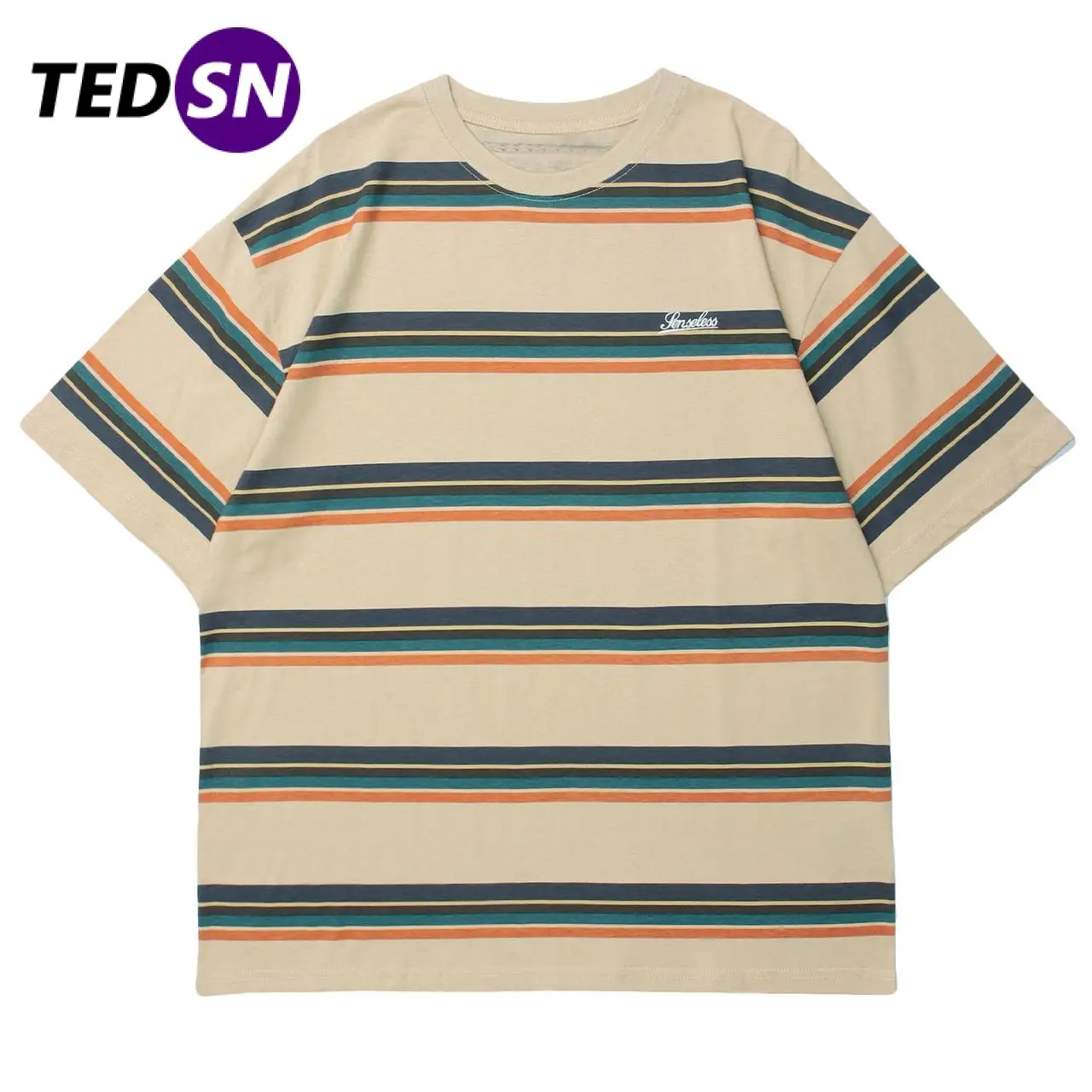 

Мужская хлопковая футболка в полоску, с коротким рукавом