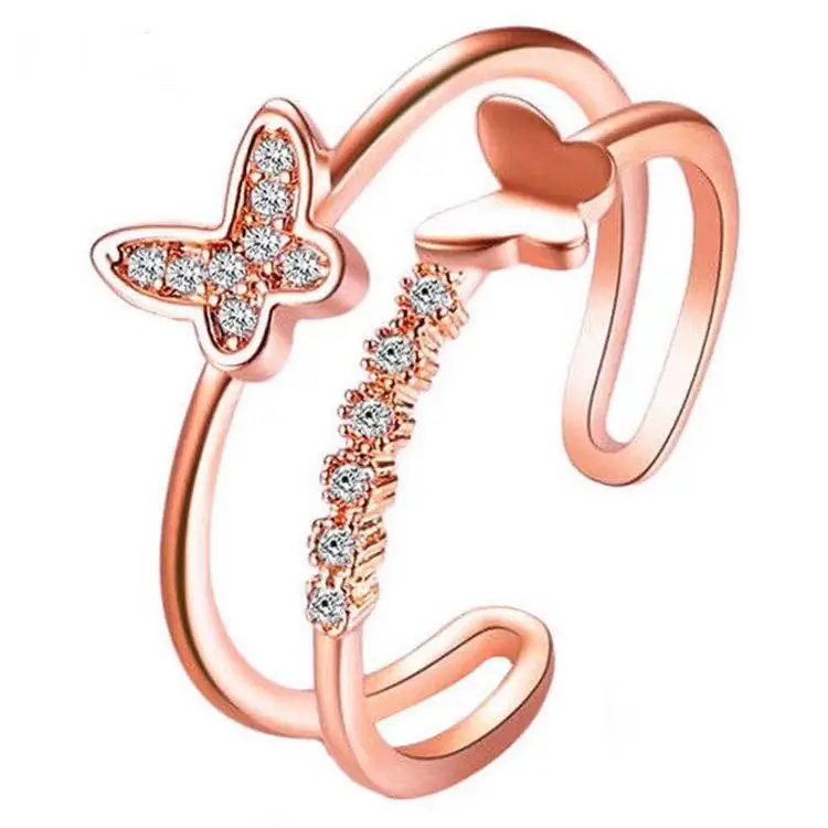 

Fashion Butterfly Women Ring Luxury Rhinestone Exquisite Rose Gold Opening Adjustable Ladies Ring Trendy Gift Jewelry