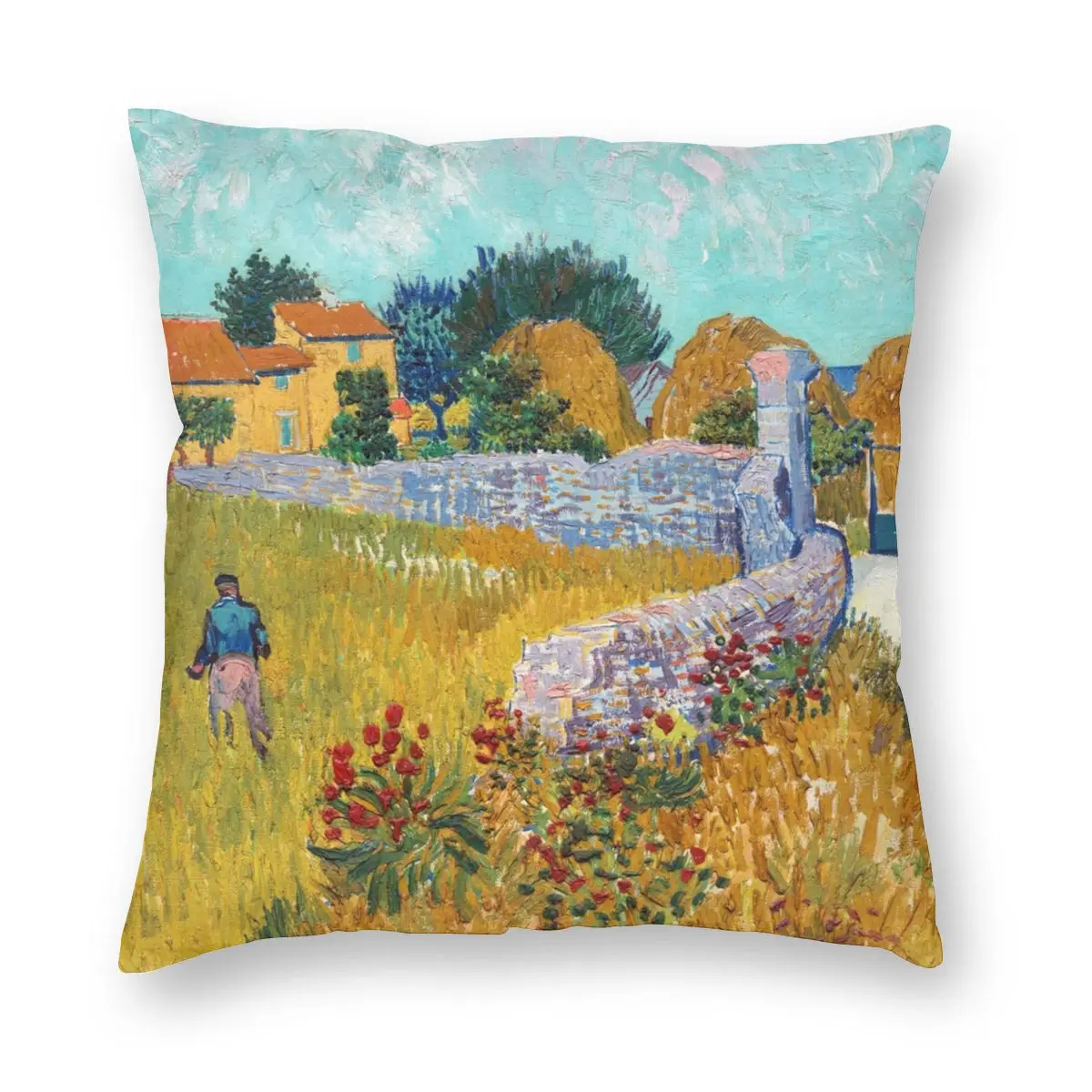 

Farmhouse In Provence Vincent Van Gogh Pillowcase Printing Fabric Cushion Cover Decorations Throw Pillow Case Cover Home 45*45cm