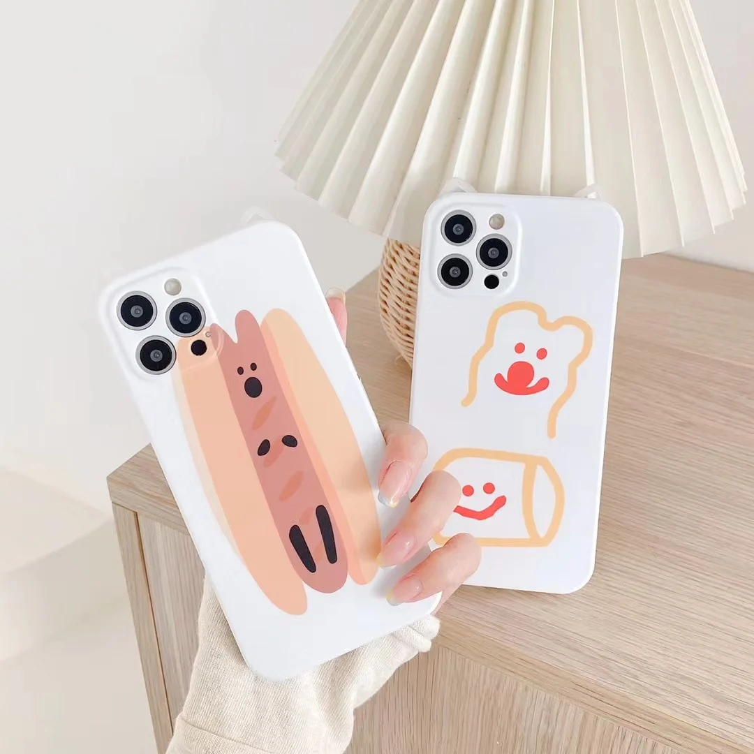 

3D White Color Cute Smooth Hot Dog Koala Cartoon Cute Cat Ears Protective Phone Case For iphone 7 Plus 8 X XR XS 11 12Pro Max