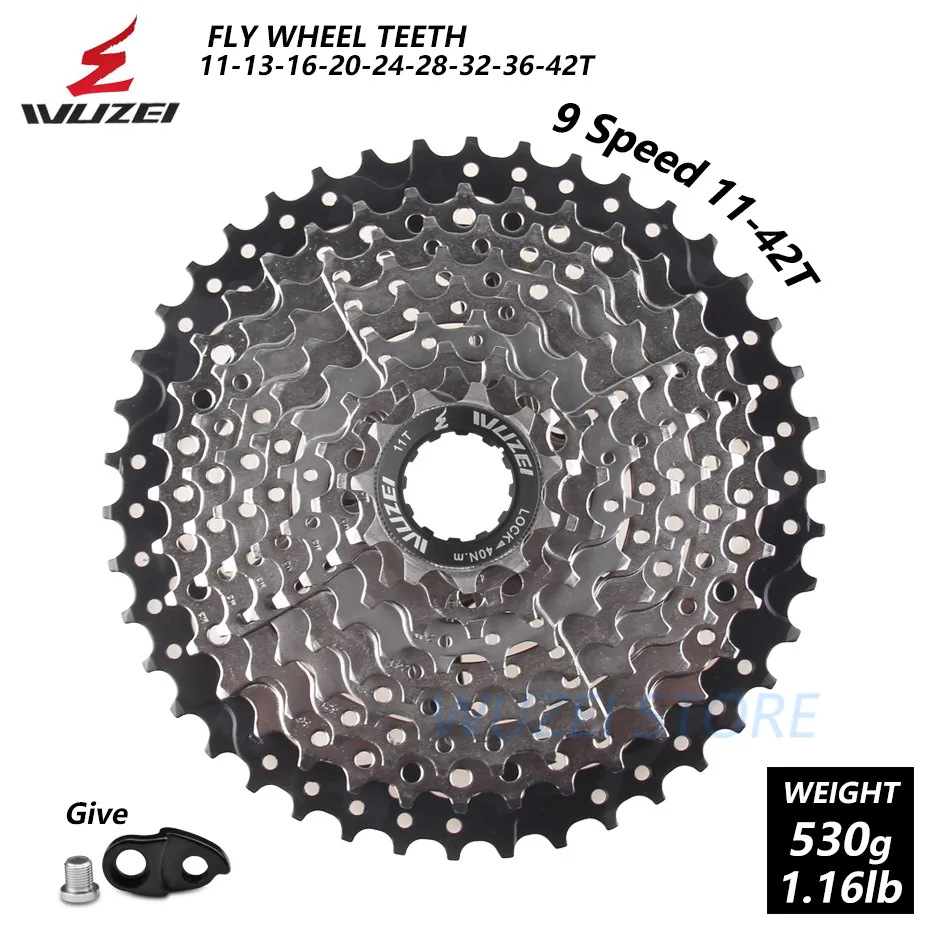 WUZEI 8 S/9 S/10 S/11 S/12 S кассета 32/36/40/42/46/50T Сталь mtb горный велосипед свободного хода Совместимость Shimano - Color: 9S 11-42T Extended