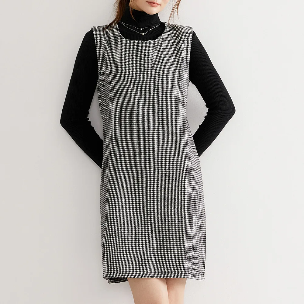 Осенне-зимние женские платья 2021 платье-пуловер с воротником гусиные лапки на