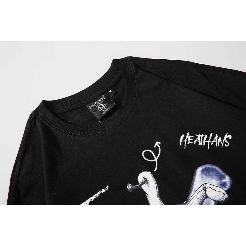 

Cartoon T-shirt Harajuku Men's T-shirt Streetwear Cotton Oversized Print Bear Crew Neck Couple Short Sleeve Top Black and White