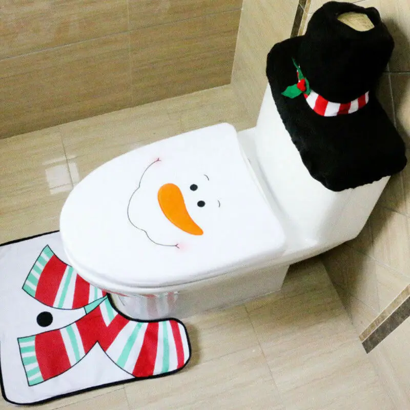 

3PCS Christmas Toilet Seat & Cover Santa Claus Bathroom Mat Xmas Decor Bathroom Santa Toilet Seat Cover Rug Home Decoration 2019