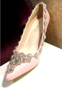 

Xiaoxiang handmade rhinestone gems palace luxury stiletto single shoes pink women's shoes wedding shoes bride