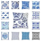 Винтажный квадратный чехол Delft с синими цветами и рисунком Индиго, домашний декор, фарфоровый чехол для дивана