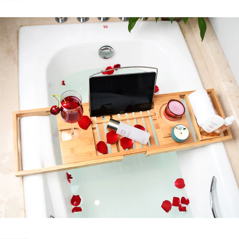 Выдвижной бамбуковый поднос для ванны Caddy деревянные стойки ванной комнаты