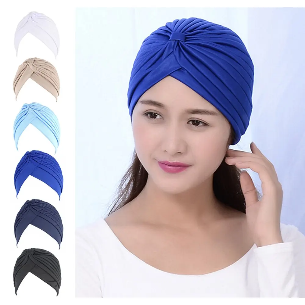 Gorro de Color liso para mujer, turbante el&aacute;stico torcido, accesorios para el cabello, 6 uds.-0