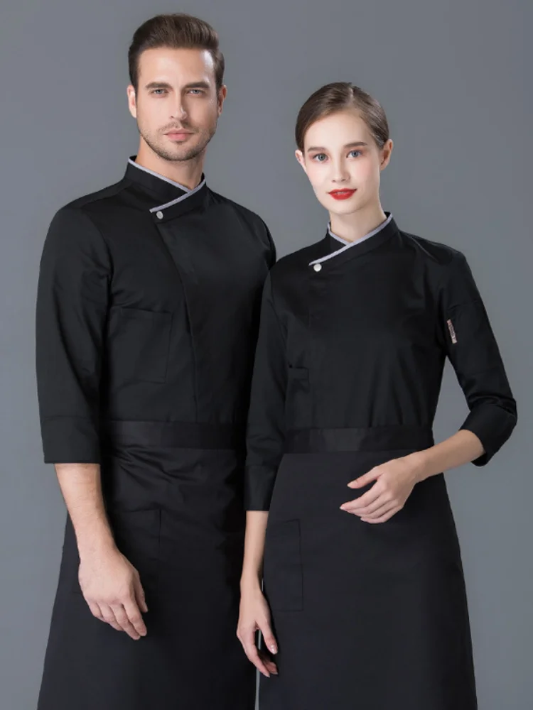 Мужская дышащая Униформа шеф-повара костюм с длинным рукавом топы для кухонного
