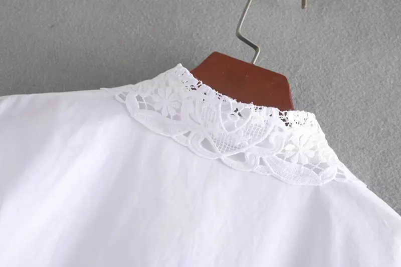 2019 осенние Хлопковые женские рубашки с отложным воротником пышными рукавами