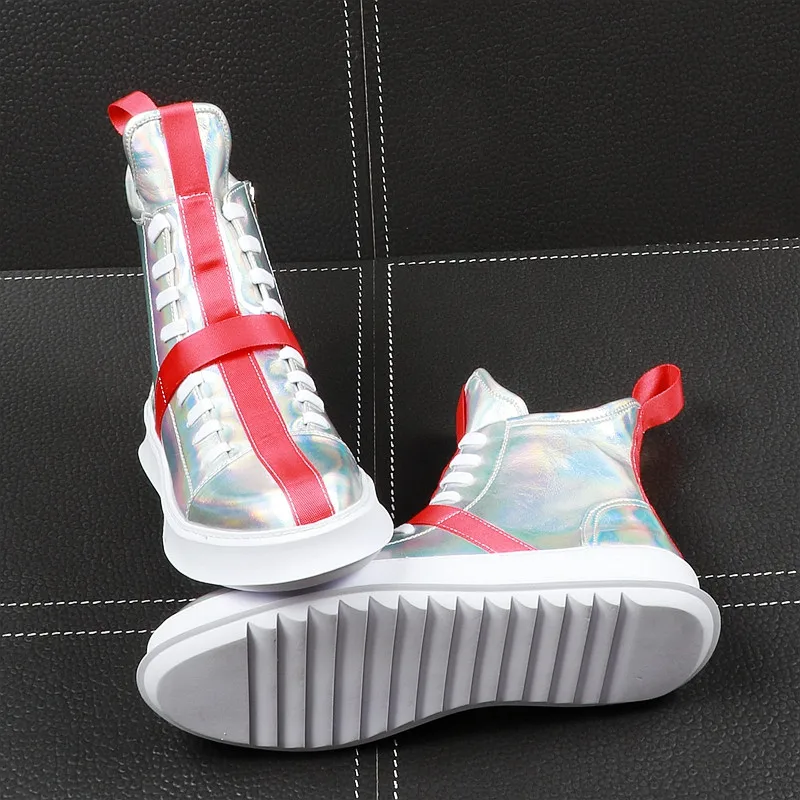New luxury Summer Men's dazzling silver cross flats high tops Shoes Man punk platform Loafers board shoes zapatos hombre | Обувь
