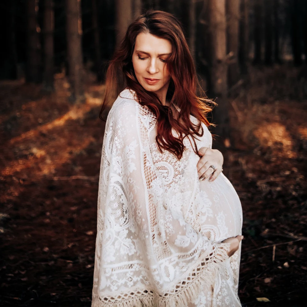 Photo Shoot Boho Lace Maxi Long Bell Sleeves Maternity Robe Pregnant Gown Couture Woman Photography Costume Baby Shower Dress enlarge