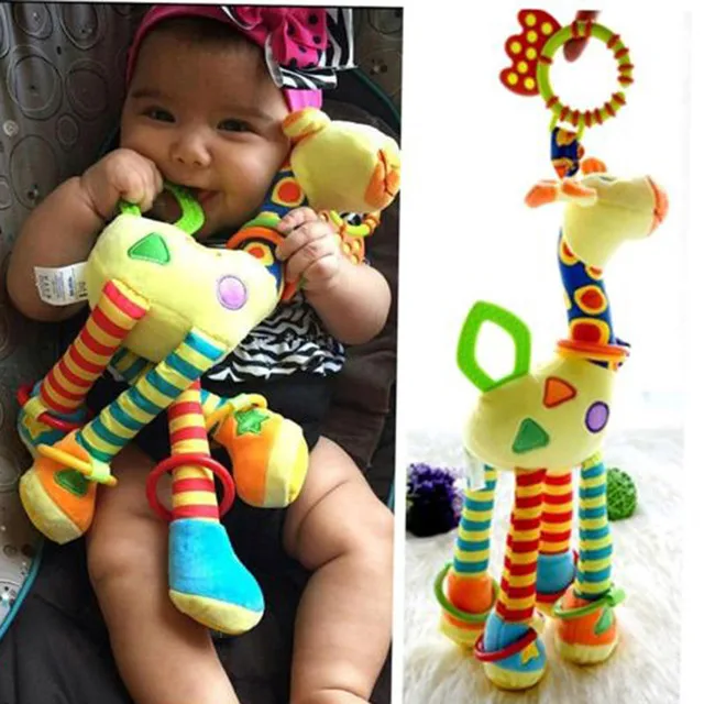 

Cute Plush Infant Toys Baby Development Giraffe Animal Handbells Rattles Handle Toy Stroller Hanging Teether Kid Toy 0-12 Months