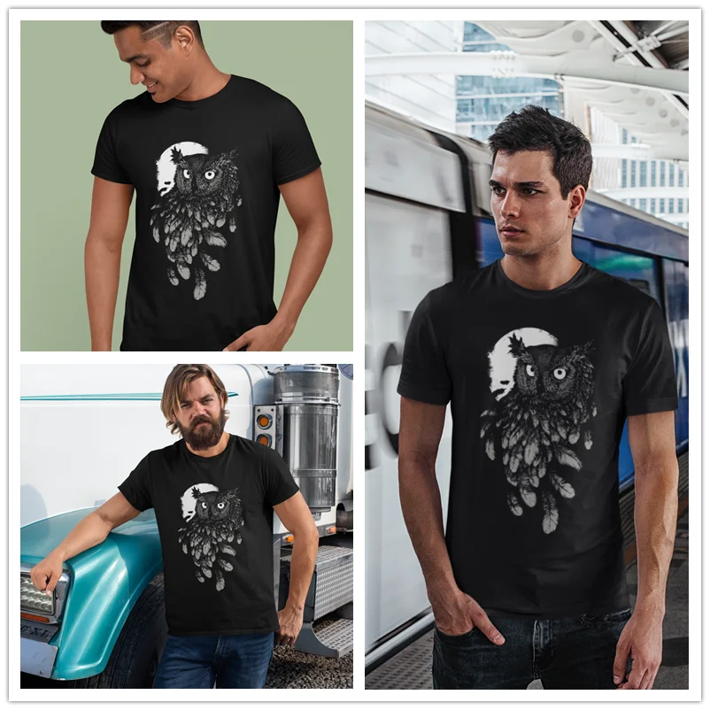 Мужская футболка с изображением совы исчезающая в ночи размера плюс 100 хлопок