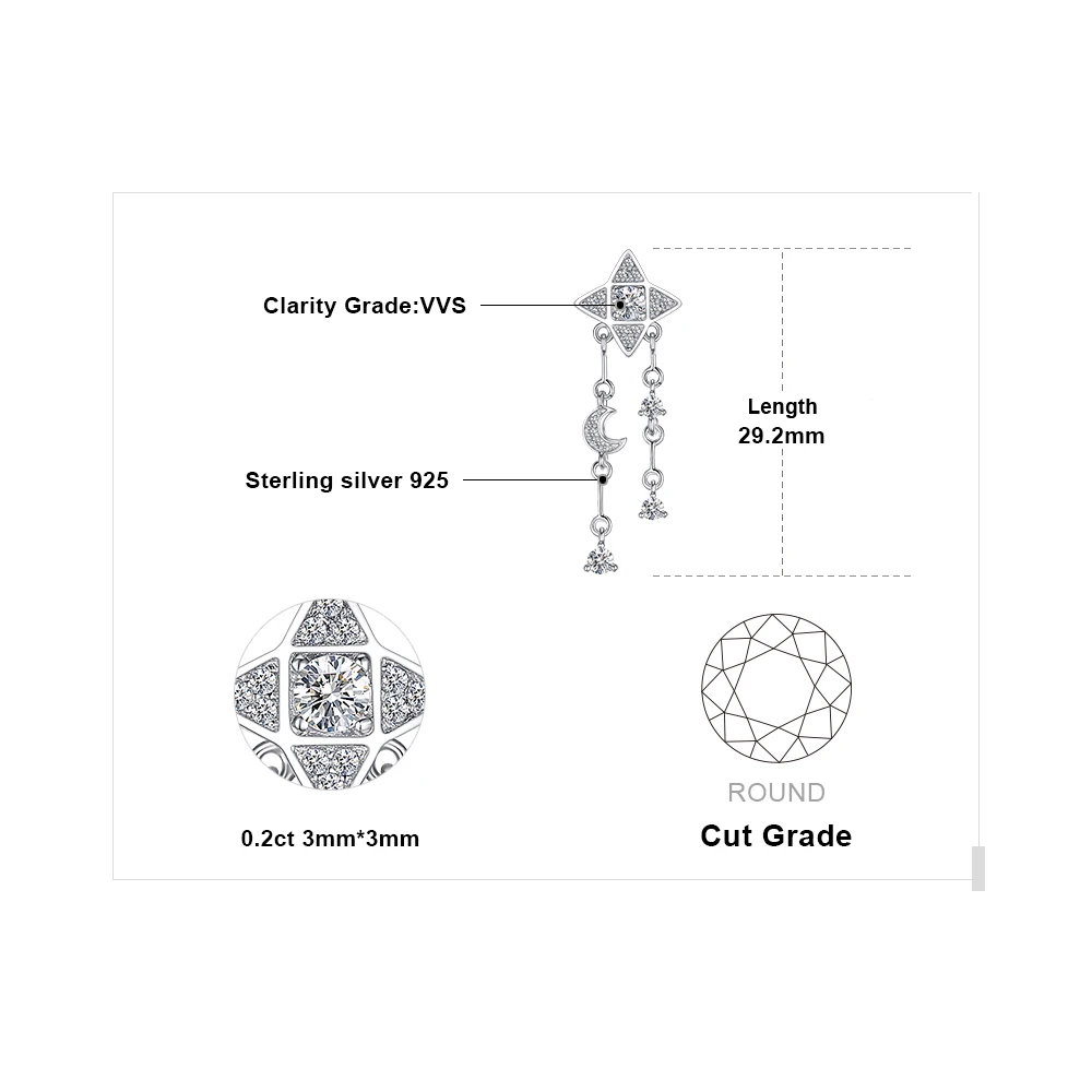 JPalace Star Moon Silver Pendant Necklace 925 Sterling Choker Statement Women Jewelry Without Chain | Украшения и аксессуары