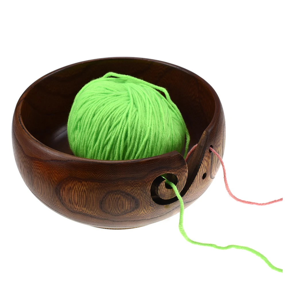 Деревянная круглая шерстяная миска Органайзер вязаная крючком для хранения