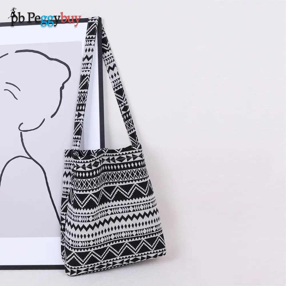 

2021 Ladies Large Capacity Beach Bag Ethnic Style Casual Women Printing Canvas Tote Handbag Shoulder Shopping Bags