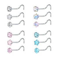 zs 22g cz crystal nose studs sets 12pcs3pcs nose rings studs set stainless steel nose piercing screws fashion nose septum rings