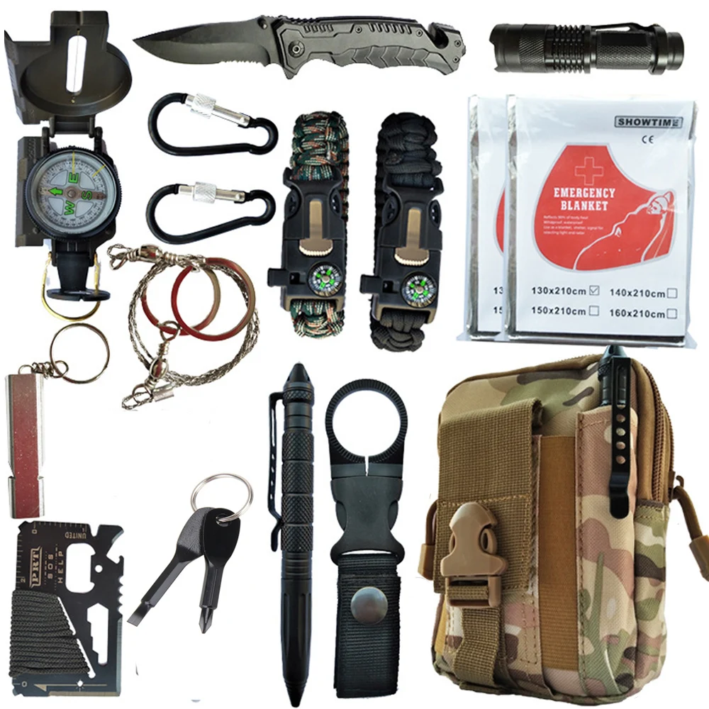 

16 in 1 Outdoor Survival kit Set Camping Travel Multifunction First aid SOS EDC Emergency Supplies Tactical for Wilderness tool