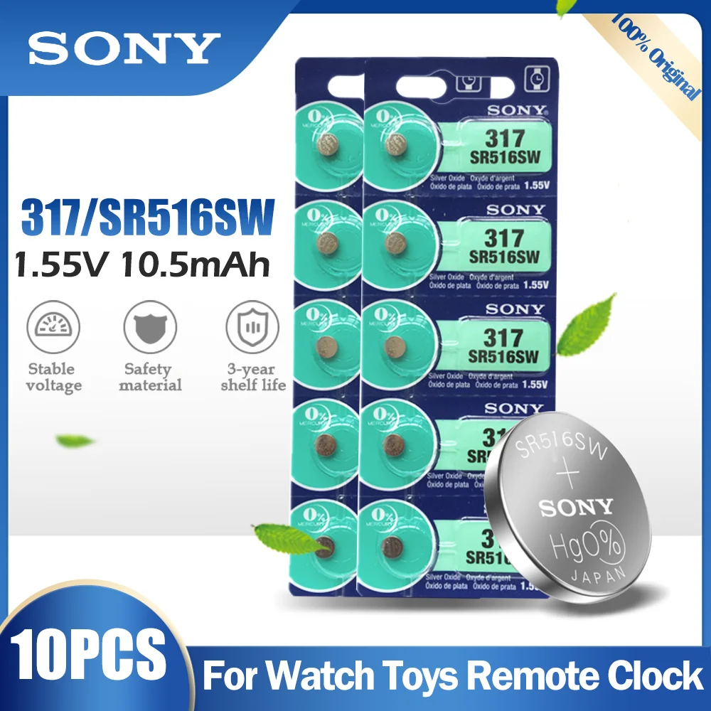 10 шт. Sony 317 SR516SW SR516 SR62 V317 D317 GP317 1 55 в серебристый оксид батарея для часов игрушек