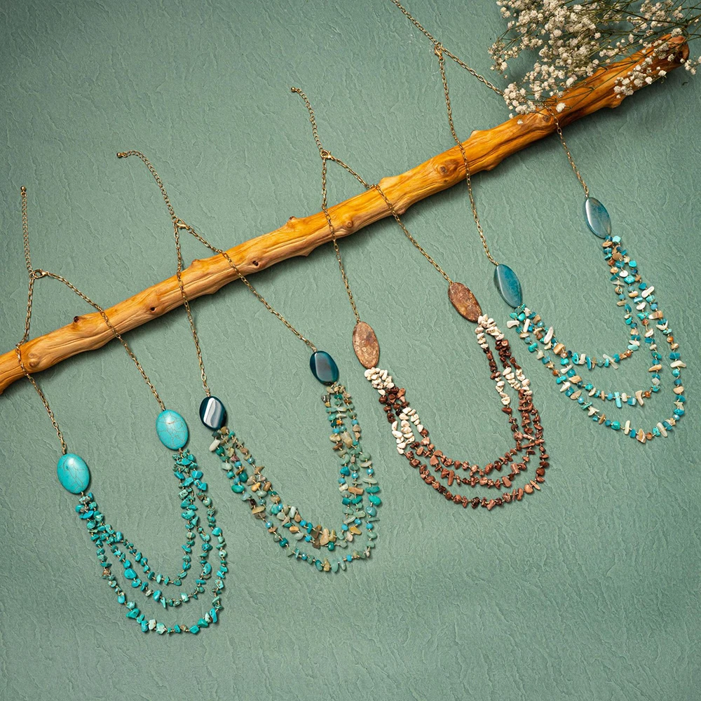 

Boho Colorful Natural Stones Beads Gravel Turquoises Semi-precious Stones Choker for Women Trendy Necklace Pendant Jewelry