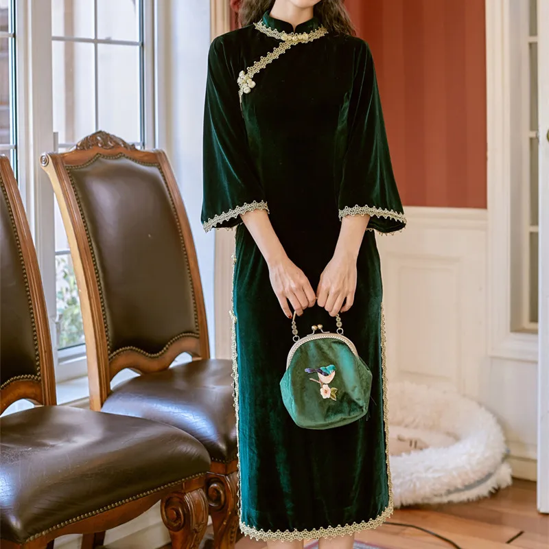 Женское винтажное бархатное платье Cheongsam SWEETXUE облегающие вечерние платья с