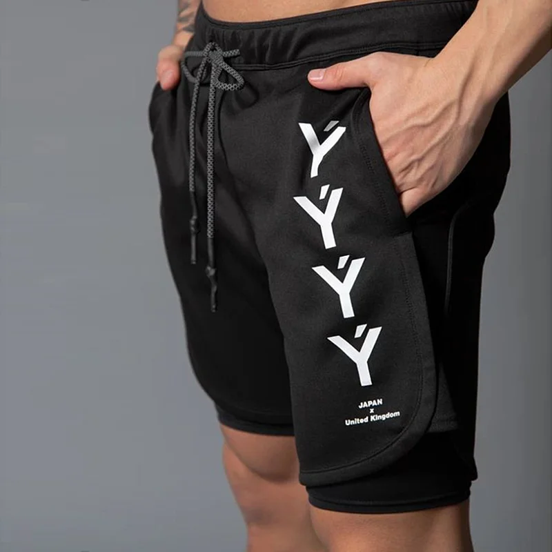 Мужские модные шорты для фитнеса двухслойные спортивные Повседневные Дышащие