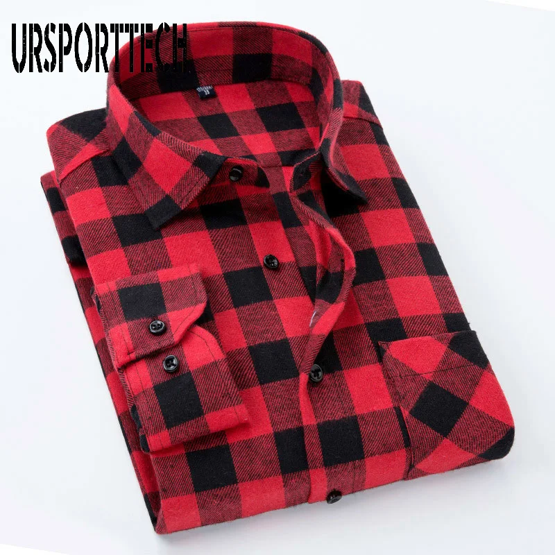 Quality Flannel Plaid Men Shirt Cotton Spring Autumn Casual Long Sleeve Dress Shirts Soft Comfort Slim Fit Button Down Clothes