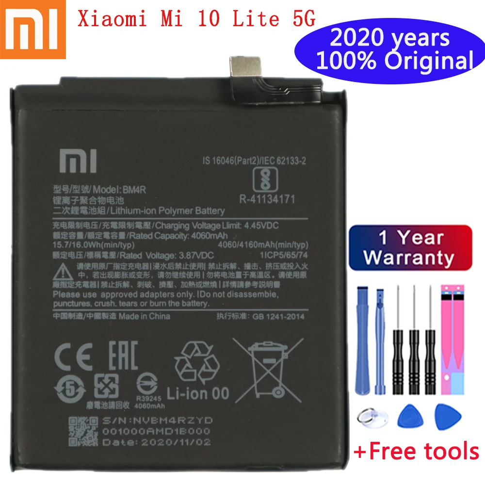 

Новое крепление для спортивной камеры Xiao Mi 100% оригинал BM4R батарея для Xiaomi Mi 10 Lite 5G BM4R Оригинальные запасные телефон батарея 4160 мАч с бесплатн...