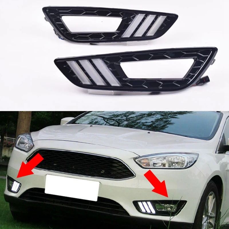 

Car DRL Daytime Running Lights Led Turning Signal Lamps 12V Fog Lamps for Ford Focus 3 2015 2016 2017