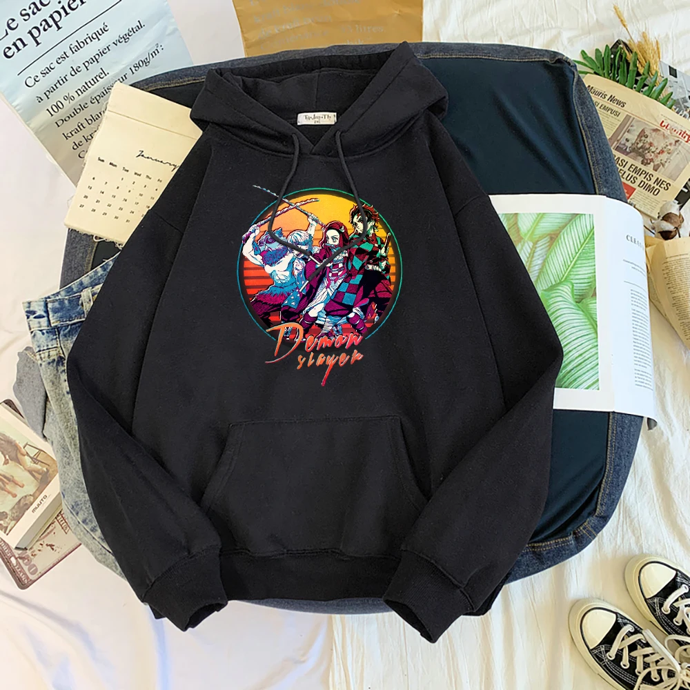 

Аниме Demon Slayer, мужская одежда, модная толстовка с капюшоном в стиле Харадзюку, повседневный пуловер в стиле хип-хоп, осенняя флисовая спортив...