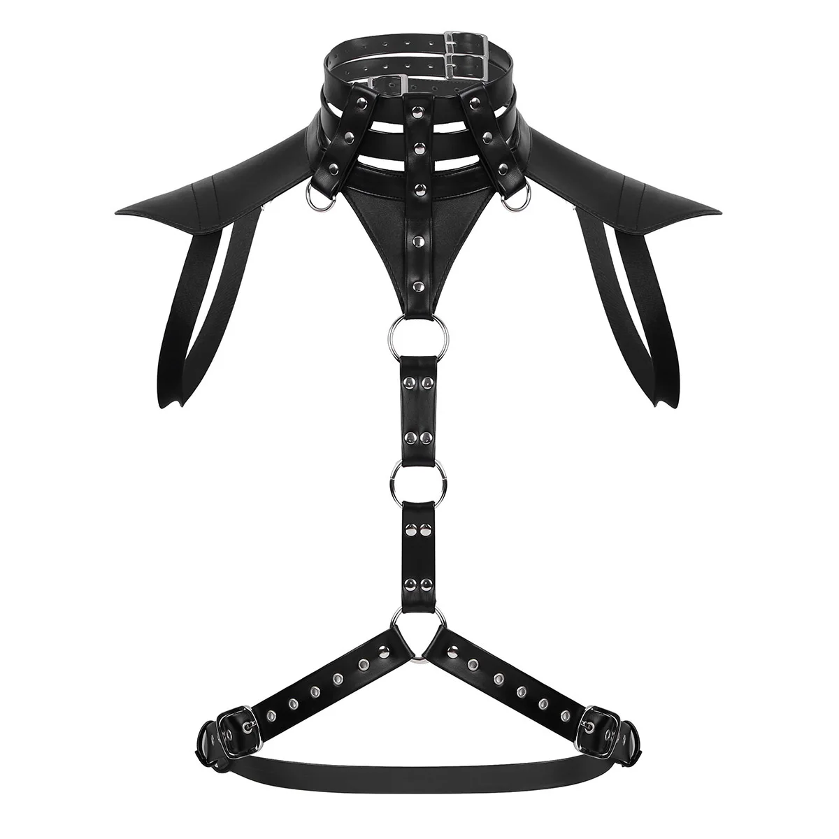 

Mens Male Leather Costume Body Chest Harness Belt Buckles with O-rings Well-muscled Sexy Evening Parties Clubwear Bondage Tops