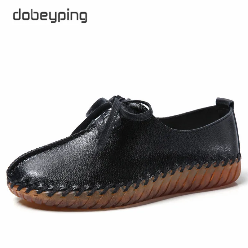 Genuine Leather Shoes Woman Autumn Summer Ladies Shoes Lace Up Ballet Flats Cut-Outs Sneakers Women Moccasins Oxford Shoes Femal