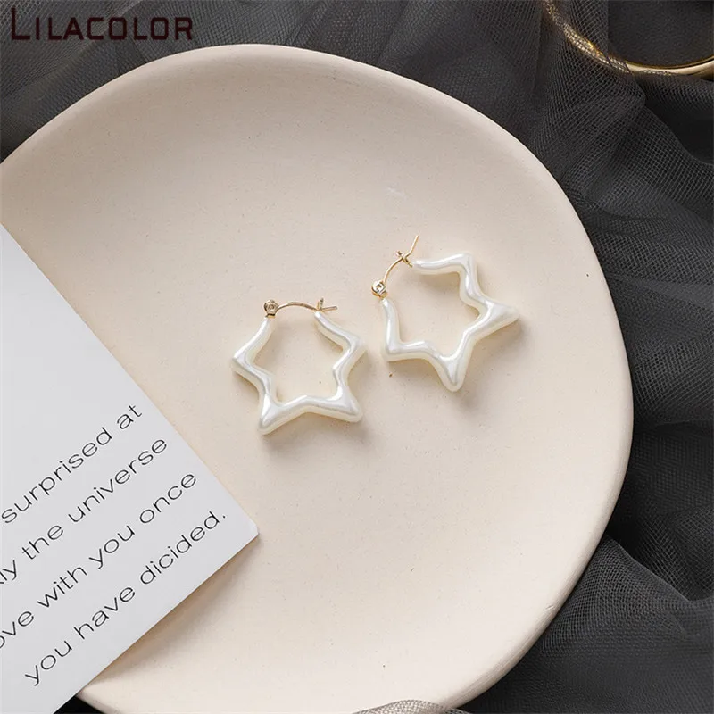 Милые женские серьги-кольца с белыми звездами 1 пара простые серьги-капли из