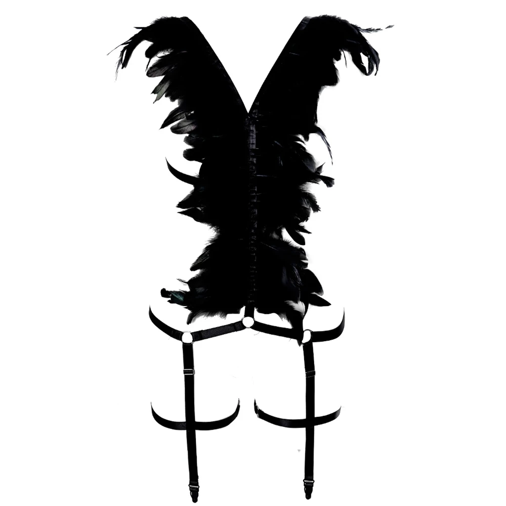 Боди женское с перьями и открытой грудью сексуальное нижнее белье для танцев на