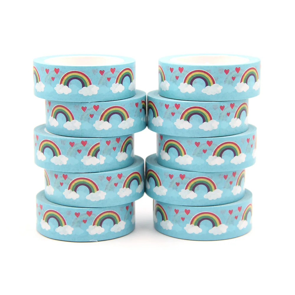 

10PCS/lot 15MM*10M Rainbow Cloud Heart Washi Stickers Masking Tapes Decorative DIY Stationery office supplies kawaii washi tape