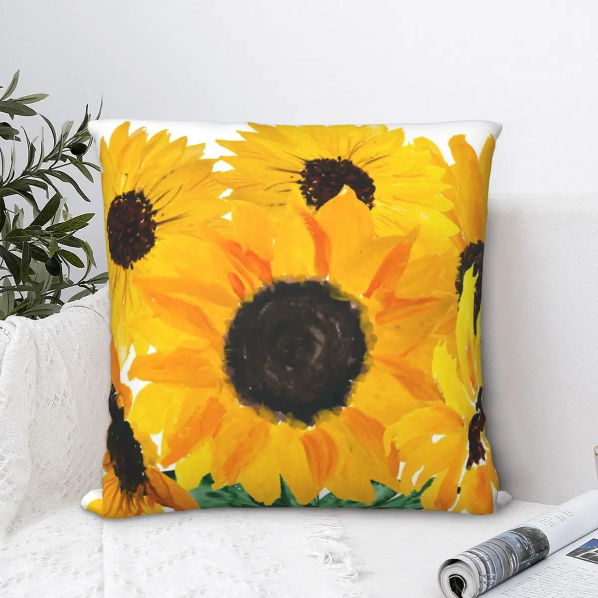 

Painted Sunflower Bouquet Square Pillowcase Cushion Cover Creative Home Decorative Polyester Pillow Case for Sofa Nordic 45*45cm