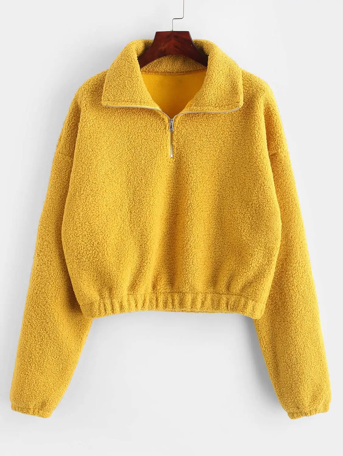 yellow ZAFUL ложный воротник искусственный свитер с мехом Длинный Рукав Толстовка для женщин осень зима пуловер шерпа сплошной цвет Fluffly Толстовка - Color: yellow